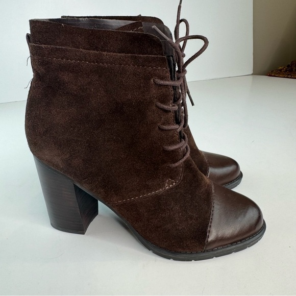 Franco Sarto Ozzie Dark Brown Suede Leather Lace Up Cap Toe Ankle Boot - Picture 10 of 15